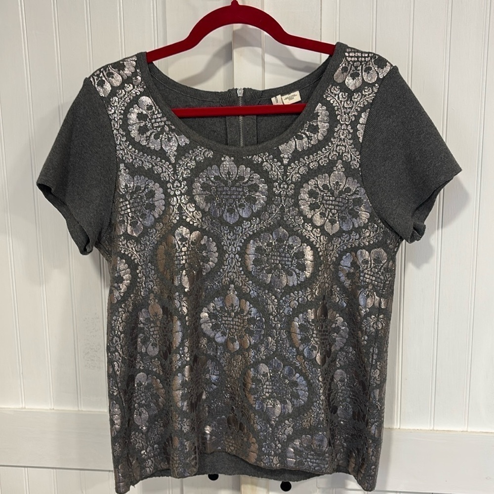 Anthropology, Moth short sleeve, zip back, soft,silver embellishments size S